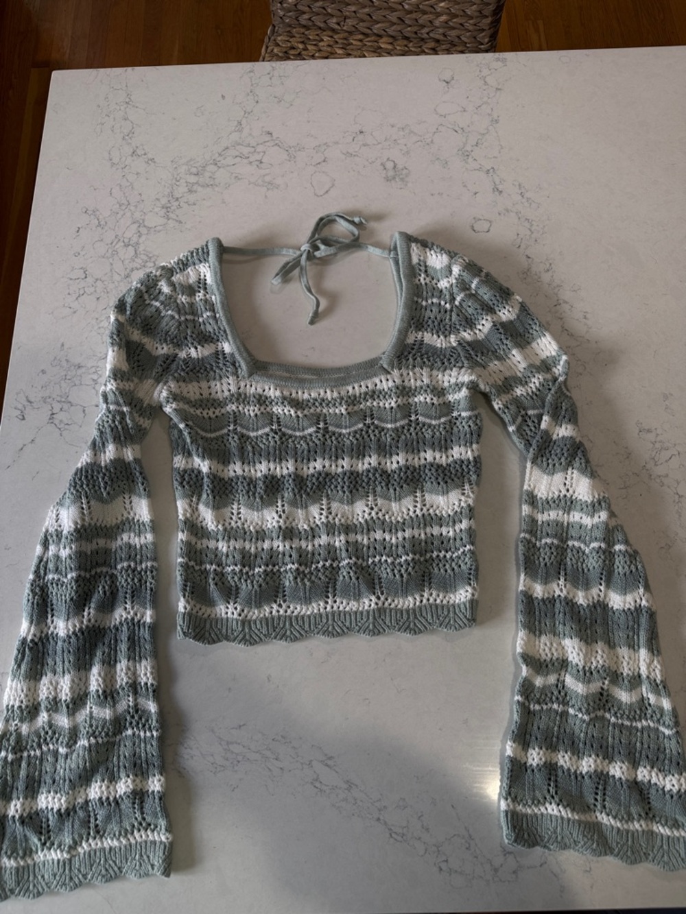 Striped Knit sweater Top - Sage & White